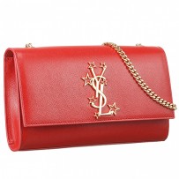 Saint Laurent Metallic Stars Logo Chain Shoulder Red Bag  18927400