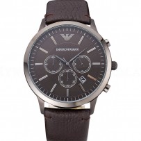 Emporio Armani Classic Chronograph Brown Dial Silver Case Brown Leather Bracelet  622341