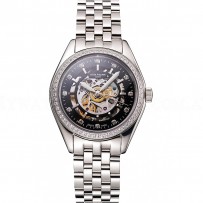 Swiss Patek Philippe Calatrava Black Openworked Dial Diamond Bezel Stainless Steel Case And Bracelet