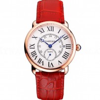 Cartier Ronde Louis Cartier White Dial Gold Case Red Leather Strap