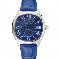 Cartier Drive De Cartier Blue Dial Silver Case Blue Leather Bracelet 1454211