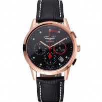 Longines Column Wheel Black Dial Gold Case Black Leather Strap