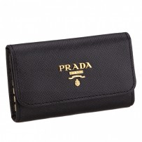 Prada Continental Leather Key Holder Black