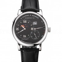 A. Lange & Sohne Grand Lange 1 Moon Phase Black Dial Stainless Steel Case Black Leather Strap