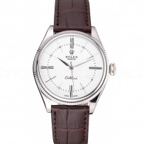 Rolex Cellini White Dial Stainless Steel Case Brown Leather Strap  622839