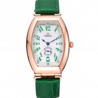 Omega Sochi Petrograd White Dial Gold Case Green Leather Strap  622821
