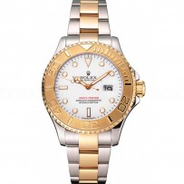 Rolex Yacht-Master White Dial Gold Bezel Stainless Steel Case Two Tone Bracelet
