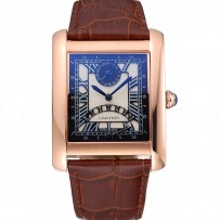 Cartier Tank Black Dial Rose Gold Case Brown Leather Strap  622765