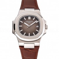 Patek Philippe Nautilus Brown Dial Brushed Stainless Steel Case Brown Leather Strap