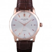 Patek Philipe Calatrava Roze Gold Polished Bezel Brown Leather Bracelet 801430