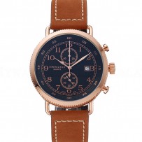 Hamilton Navy Pioneer Chrono Black Dial Rose Gold Case Brown Leather Strap