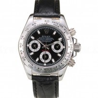 Rolex Daytona Lady Stainless Steel Case Black Dial Black Leather Strap Tachymeter