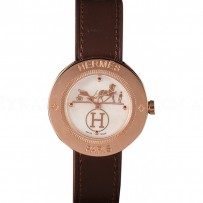 Hermes Classic MOP Dial Brown Leather Bracelet 801389