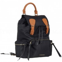 Burberry Large Backpack Black Nylon Tan Leather Trim 18927037