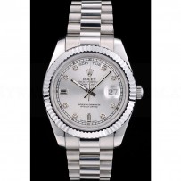 Rolex DayDate Stainless Steel Ribbed Bezel Silver Dial 41976
