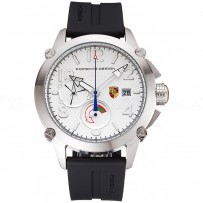 Porsche Design Indicator White Dial Steel Case Black Rubber Strap
