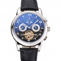 Patek Philippe Perpetual Calendar Tourbillon Black Dial Stainless Steel Case Black Leather Strap