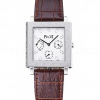 Piaget Emperador Limited Edition White Dial Engraved Silver Case Brown Leather Bracelet  1454138