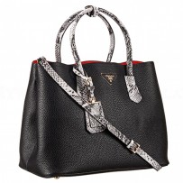 Prada Double Tote Black With Python Handles