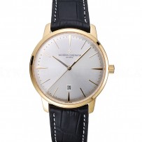 Swiss Vacheron Constantin Patrimony White Dial Gold Case Black Leather Bracelet  1454177