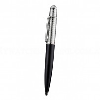 Cartier Silver Rimmed Silver Embossed Upper Body Black Ballpoint Pen  622760