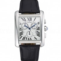 Cartier Tank MC White Dial Stainless Steel Case Black Leather Bracelet  622689