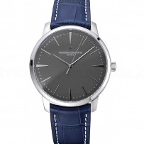 Swiss Vacheron Constantin Patrimony Grey Dial Silver Case Blue Leather Bracelet 1454159