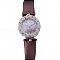 Bvlgari B.ZERO1 Pearl Dial Diamond Numerals Purple Leather Bracelet