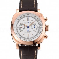 Swiss Panerai Radiomir 1940 Chronograph White Dial Rose Gold Case Brown Leather Strap