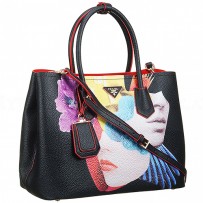Prada Saffiano Soft Double Collage Print Black Bag 18927281