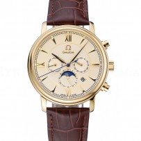 Omega De Ville Moonphase Gold Dial And Case Brown Leather Bracelet  1454228