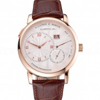 A. Lange & Sohne Lange 1 White Dial Rose Gold Case Brown Leather Strap
