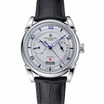 Patek Philippe Complications Chronograph White Dial Silver Case Black Leather Bracelet  1454237