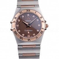 Omega Swiss Constellation Jewelry Rose Gold Case Radial Emblem Brown Dial  98116