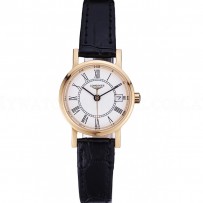 Longines La Grande Classique White Round Dial Gold Case Black Leather Band Small  622383