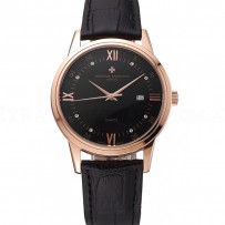 Vacheron Constantin Patrimony Chronometre Royal Black Dial Rose Gold Case Black Leather Strap
