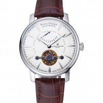 Vacheron Constantin Tourbillion Power Reserve White Dial Silver Case Brown Leather Bracelet  1454275