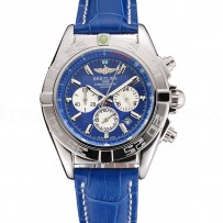 Breitling Chronomat Patrouille De France Blue Dial Stainless Steel Case Blue Leather Strap