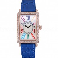 Franck Muller Long Island Classic White Dial Diamonds Case Blue Leather Band  622376