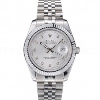 Rolex Swiss DateJust Stainless Steel Ribbed Bezel Silver Dial 41996
