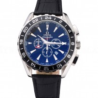 Omega Seamaster Aqua Terra Chrono GMT Black Dial Black Leather Bracelet  622535