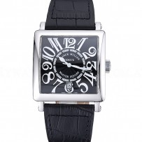Franck Muller Master Square Black Dial Silver Case Black Leather Band  622353