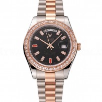 Swiss Rolex Day-Date Diamonds And Rubies Black Dial Rose Gold And Staineless Steel Bracelet 1454106