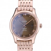 Omega Swiss DeVille Rose Gold Bezel Roman Numbers Brown Dial 7610