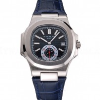 Patek Philippe Nautilus Blue Dial Stainless Steel Case Blue Leather Strap