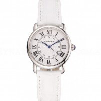 Cartier Ronde White Dial Stainless Steel Case White Leather Strap