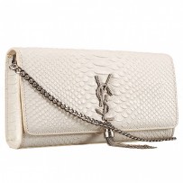 Saint Laurent Monogram Tassel Clutch Python Leather Silver Hardware White Bag 18926886