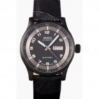 Mido Multifort Black Croco Leather Strap Black-Silver Dial 80296