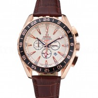 Omega Seamaster Aqua Terra Chrono GMT Ivory Dial Brown Leather Bracelet  622534