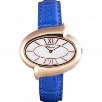 Chopard Luxury Gold Bezel with White Dial and Blue Leather Strap  621544